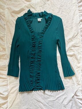 Sasha Teal Ruffled Pleated Button-Up top